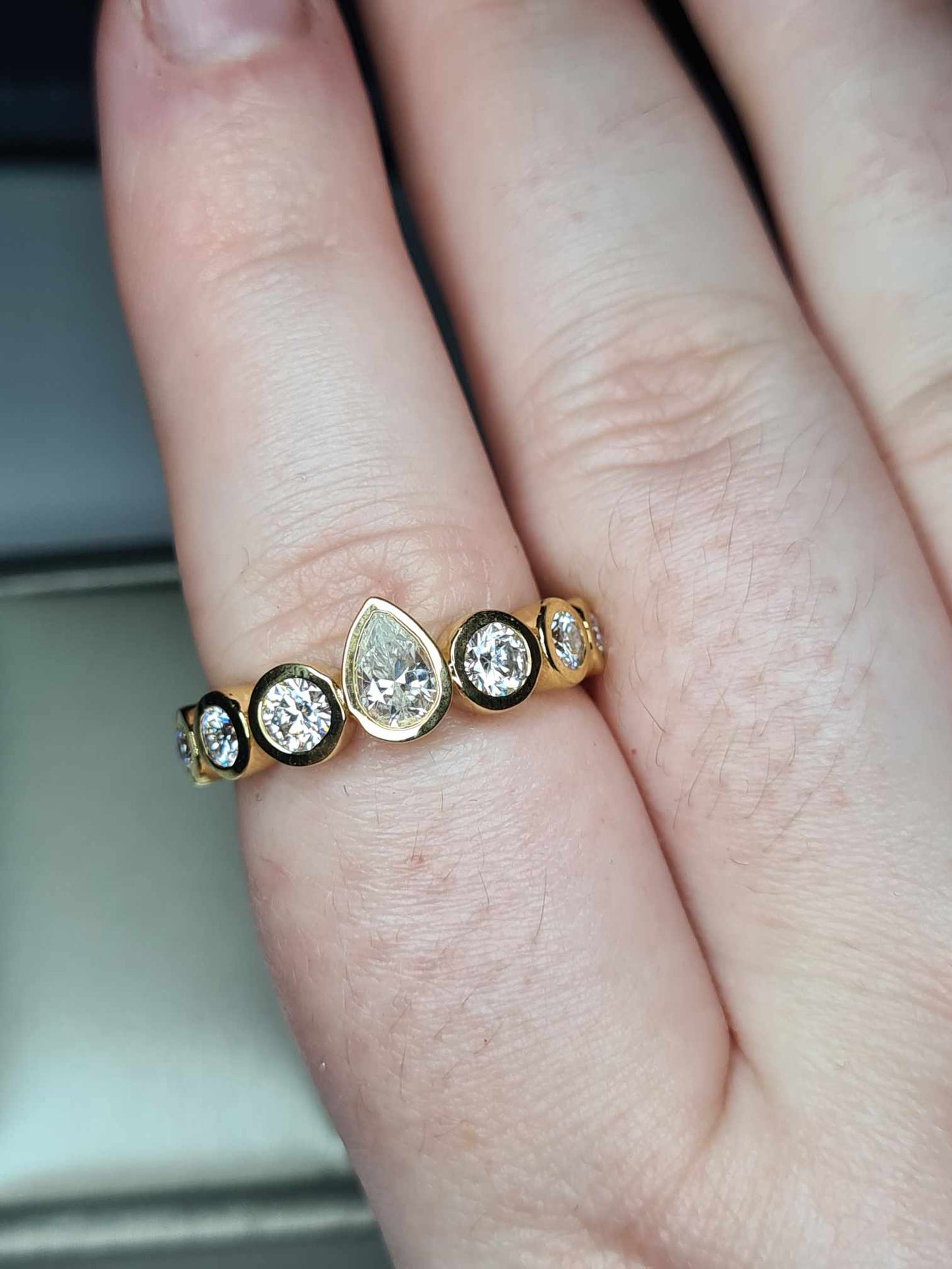 1.36 Ct 7 Stone Moissanite Ring 18k Gold Overlay 925 Sterling Silver SIZE R