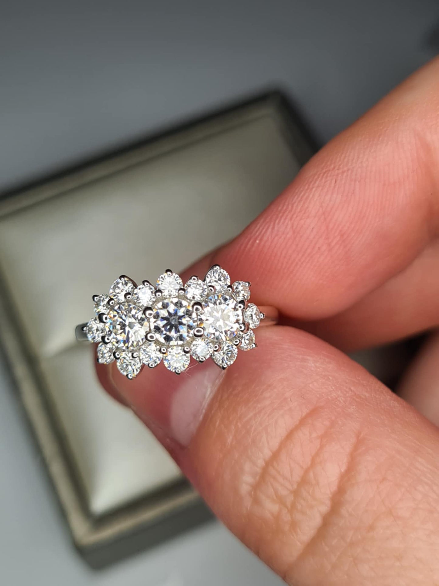 1.30ct Moissanite Boat Ring in Rhodium Overlay 925 Sterling Silver SIZE M