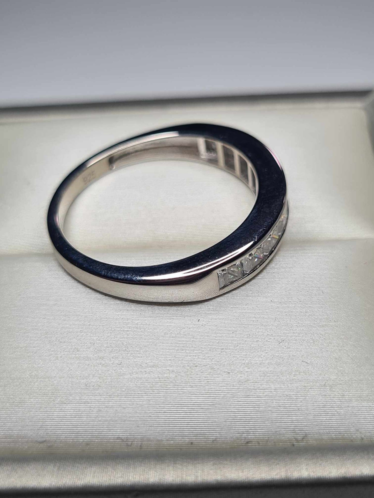 1.36 Ct Moissanite Half Eternity Band Ring in Platinum Overlay Sterling Silver SIZE V