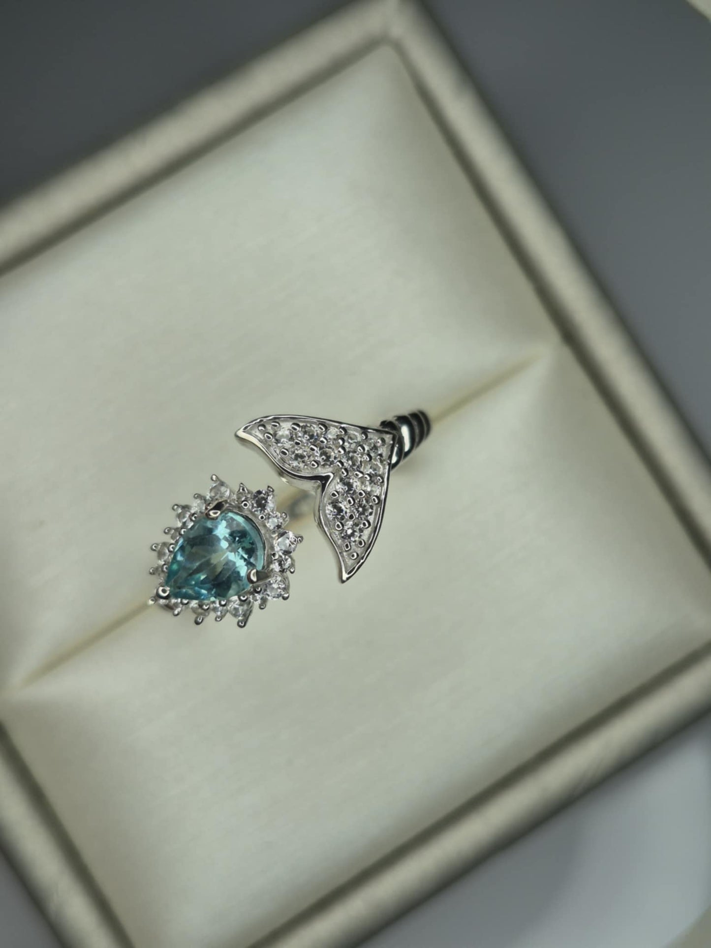 1.25ct Lagoon Apatite & White Zircon Mermaid Ring 925 Sterling Silver SIZE O