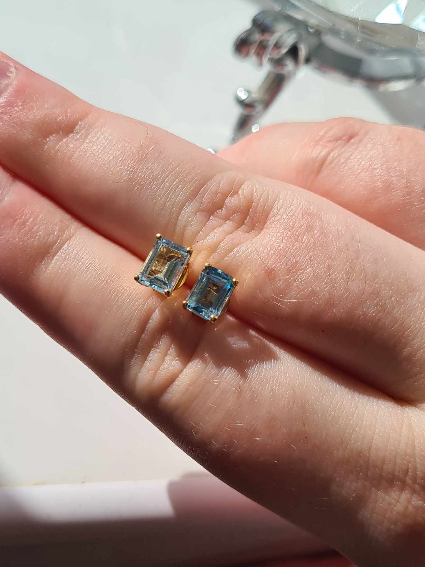 2.73ct Skyblue Topaz Solitaire Earrings in 18K Yellow Gold Overlay 925 Sterling Silver