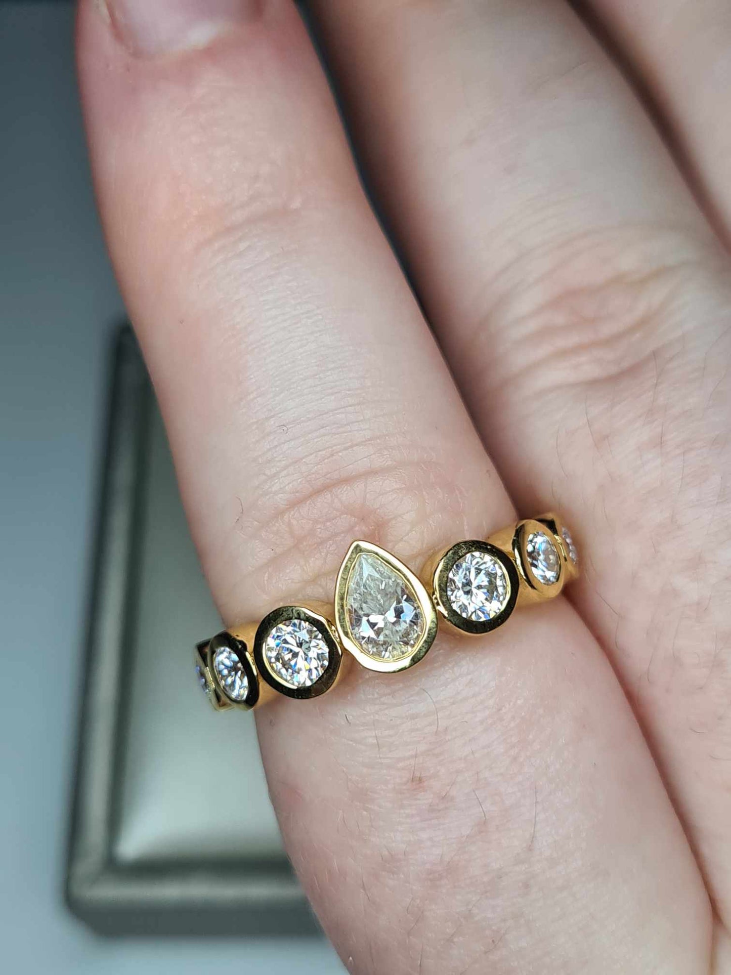 1.36 Ct 7 Stone Moissanite Ring 18k Gold Overlay 925 Sterling Silver SIZE R