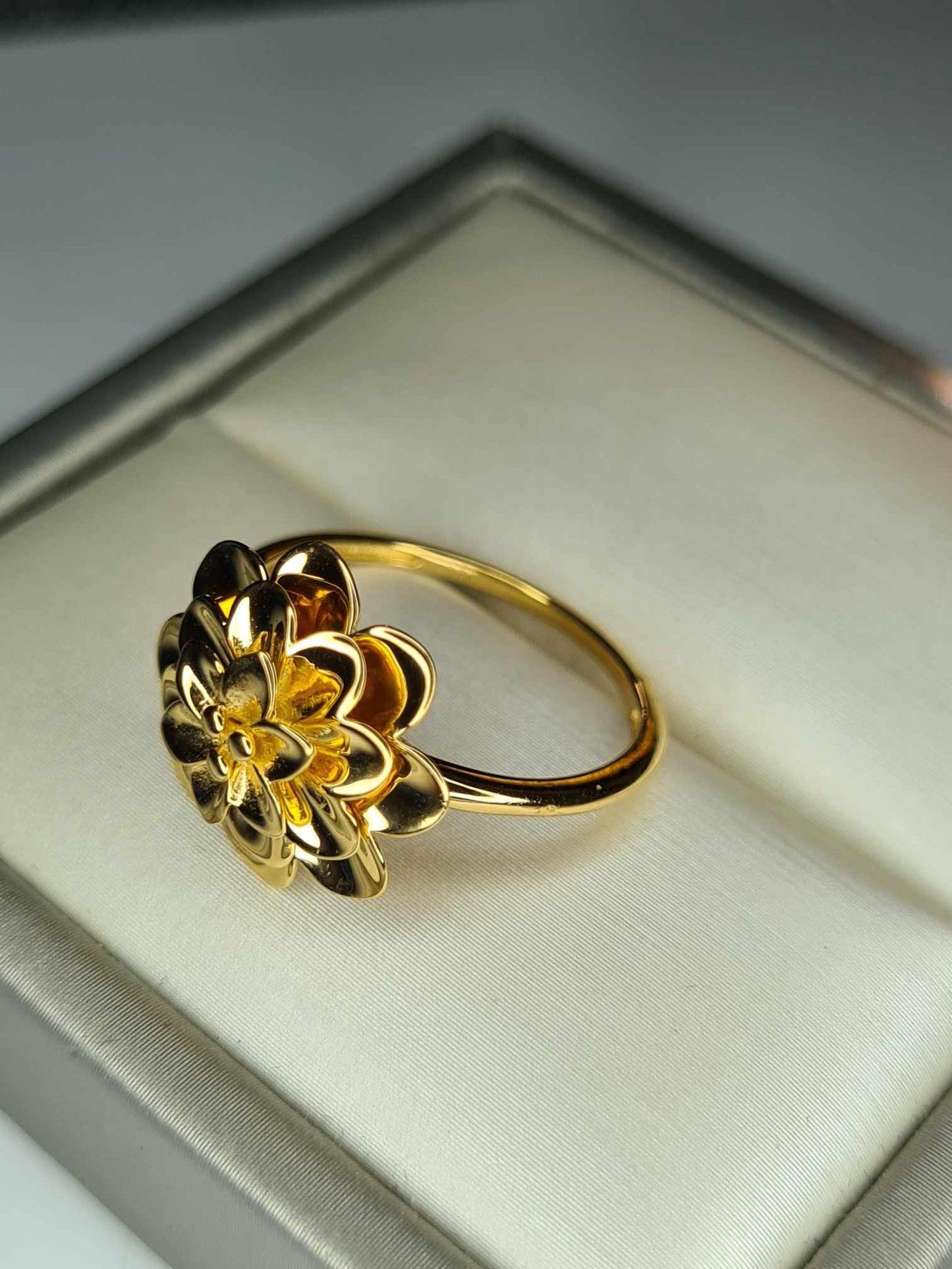 Floral 18K Yellow Gold 925 Sterling Silver Ring SIZES N,O
