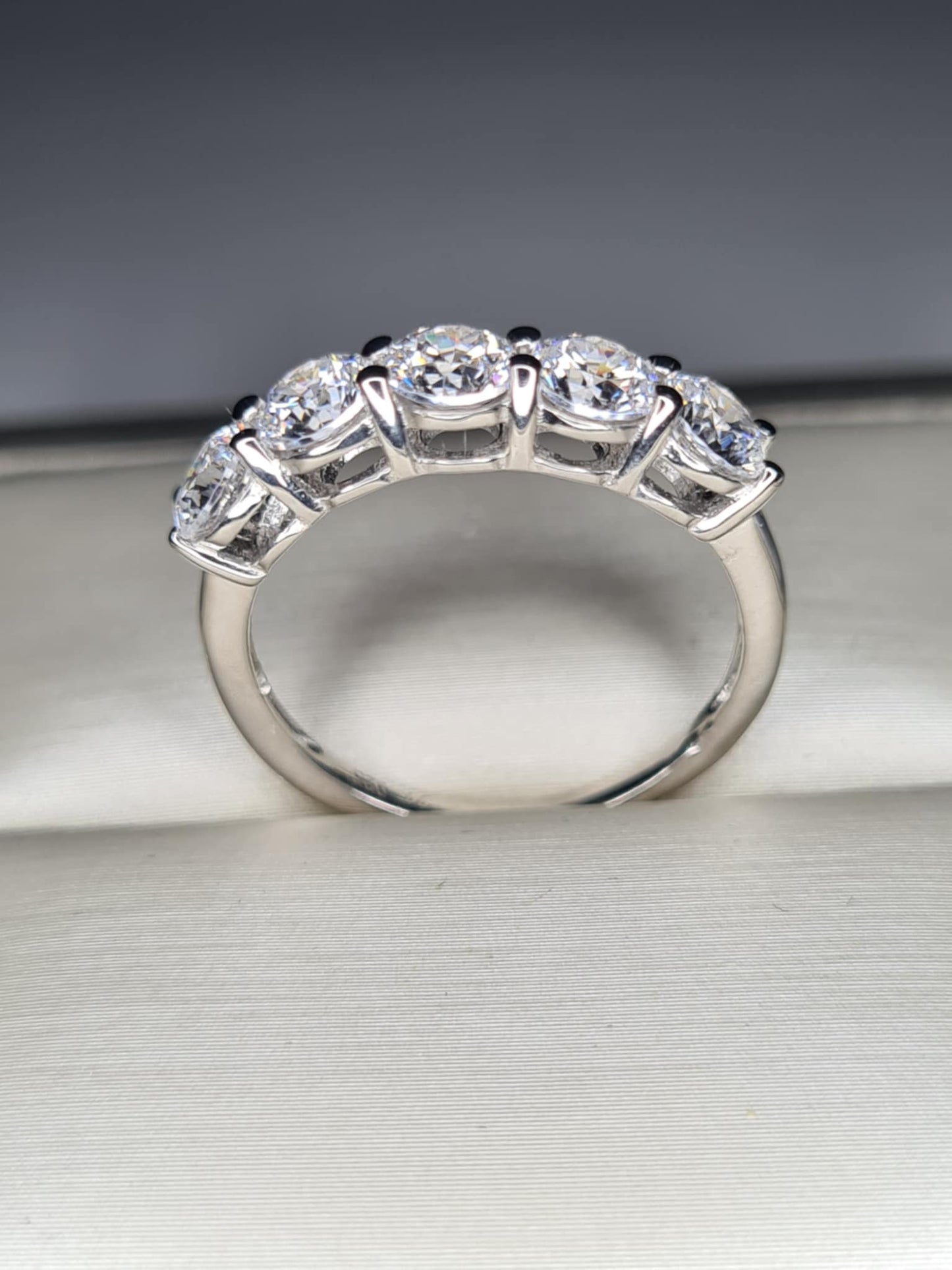 3.25ct Swarovski Zirconia 5 Stone Ring in Rhodium Overlay 925 Sterling Silver