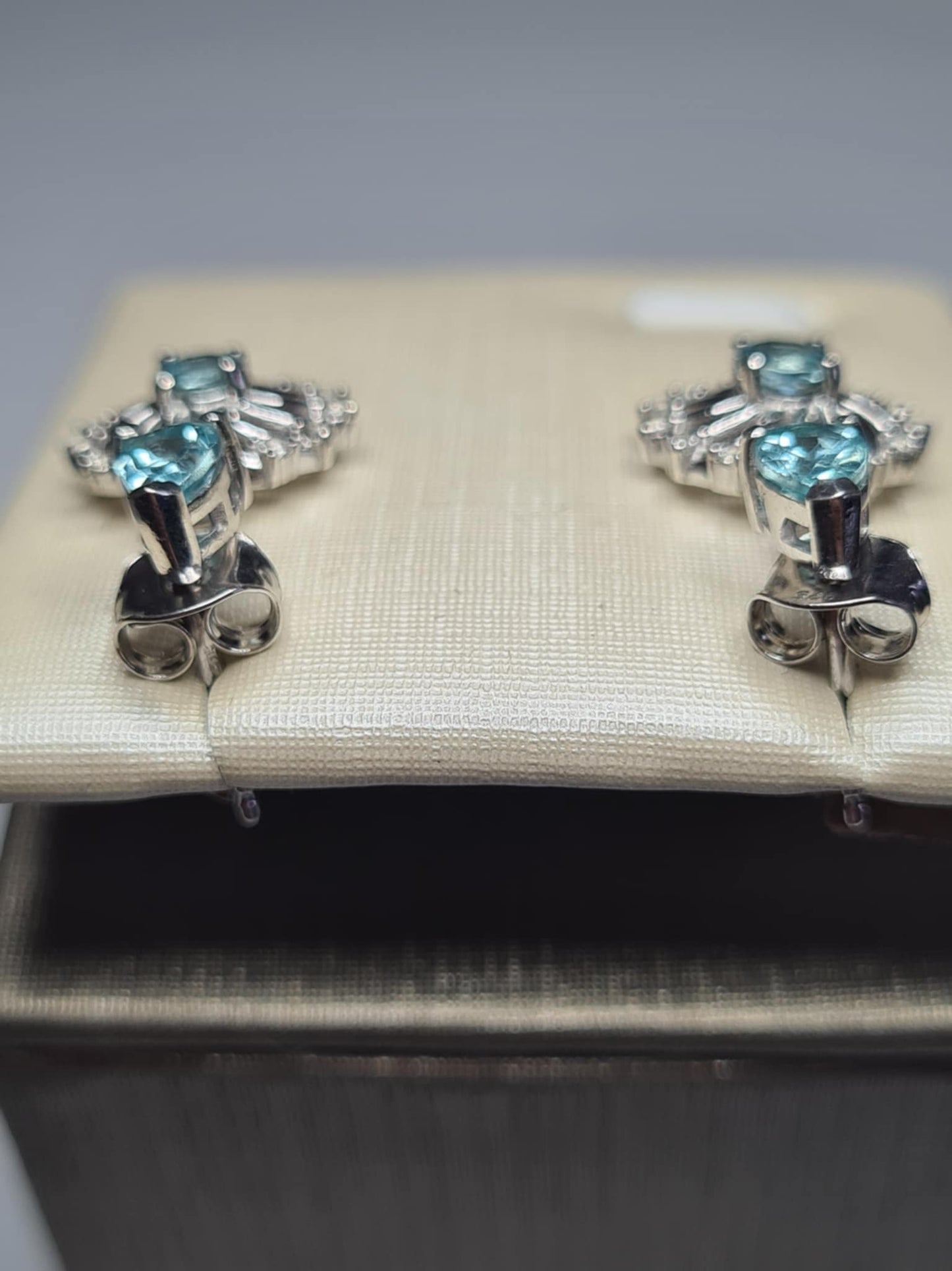 1.70ct Lagoon Apatite & White Zircon Small Dangling Earrings 925 Sterling Silver