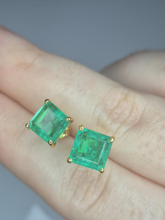 6ct Emeraldine Triplet Quartz Solitaire Stud Earrings in 14K Gold 925 Overlay Sterling Silver