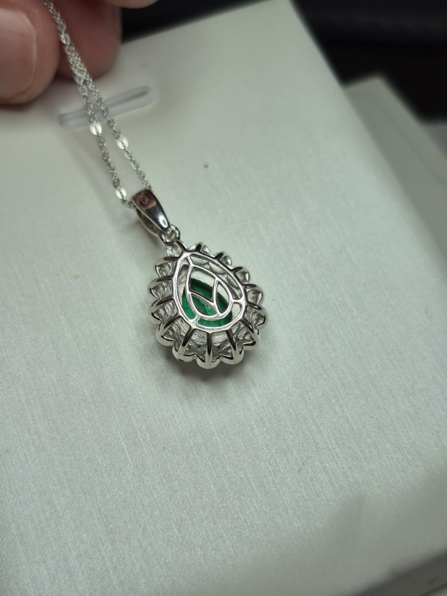 2.56ct Emeraldine Triplet Quartz & White Zircon Necklace in Rhodium Overlay 925 Sterling Silver