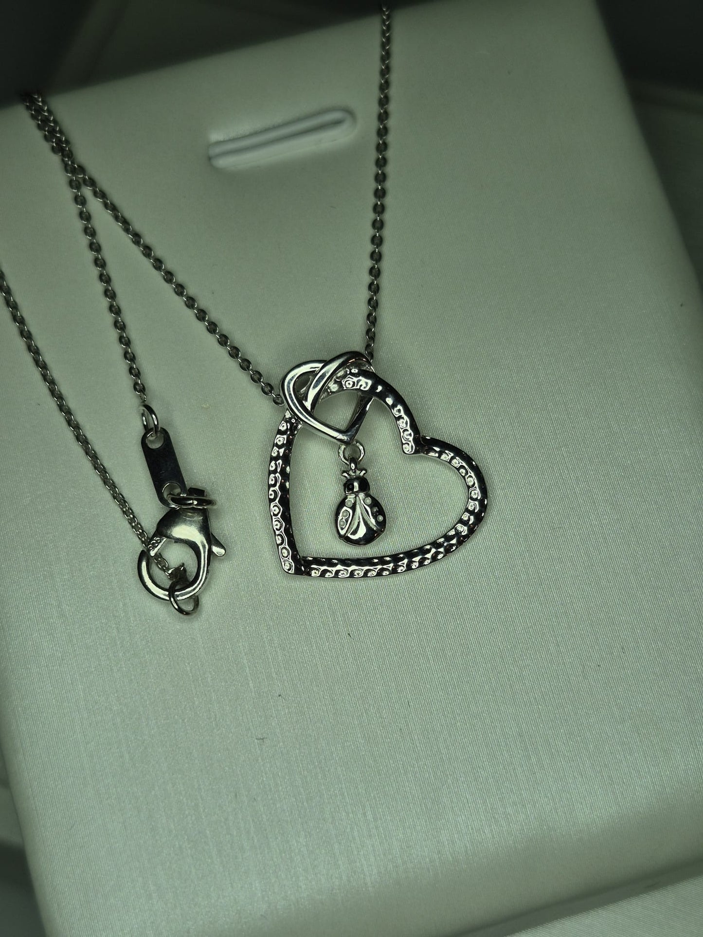 Blue Sapphire LadyBird Necklace Rhodium overlay 925 Sterling Silver