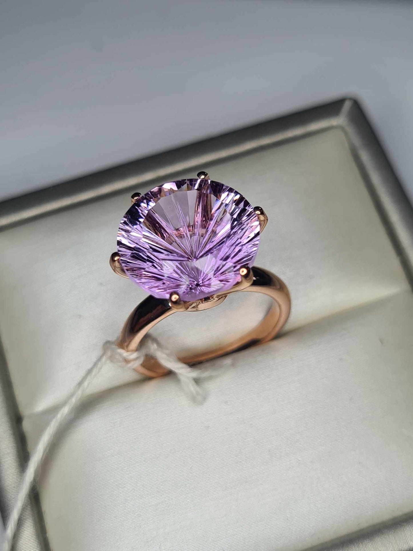 9.49ct  Rose De France Amethyst Solitaire Ring in 18K Rose Gold Overlay 925  Sterling Silver SIZE M