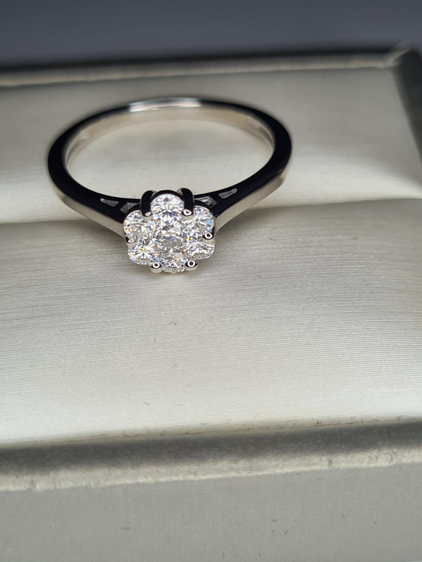 0.466ct. Moissanite Ring in Platinum Overlay 925 Sterling Silver SIZE R