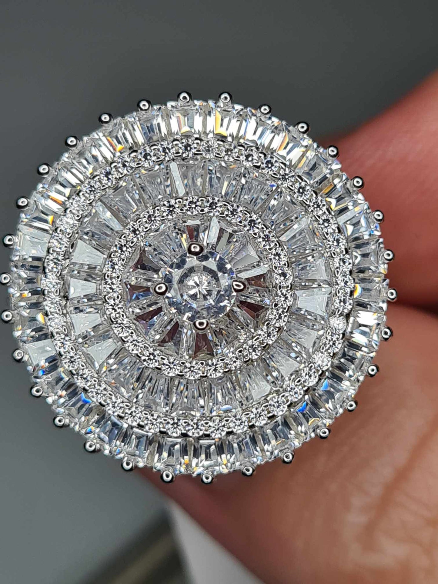 4.710ct Cubic Zirconia Cocktail Ring 925 Sterling Silver With Rhodium Overlay SIZE N
