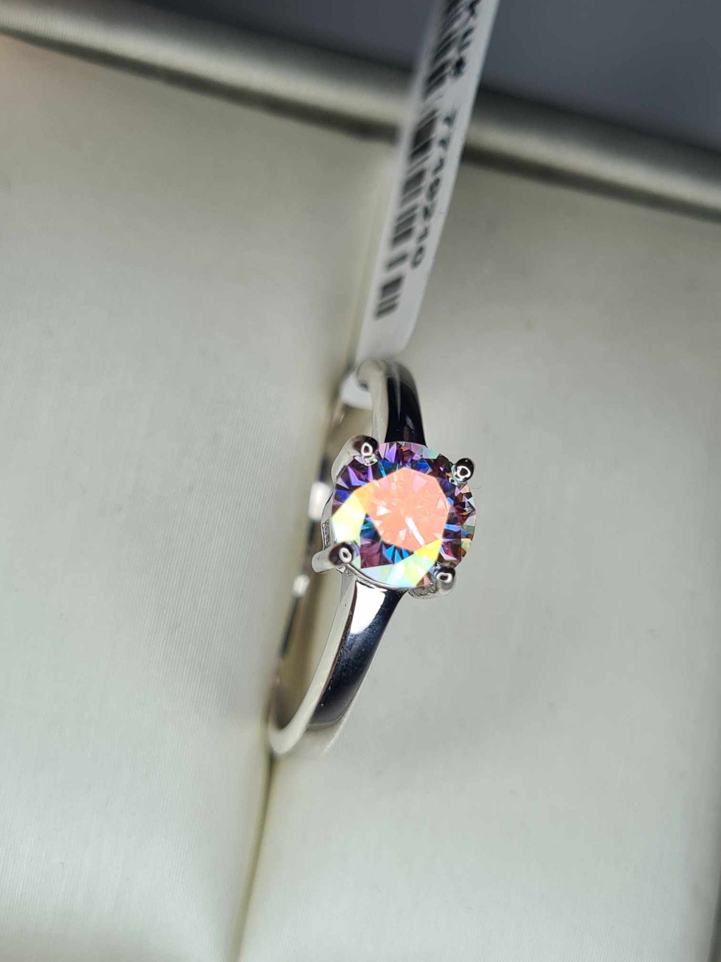1ct Rainbow Moissanite Solitaire Ring in Rhodium Overlay Sterling Silver SIZES N,O, P