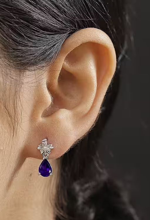 AAA African Amethyst & White Zircon Solitaire Stud Earrings in 925 Sterling Silver
