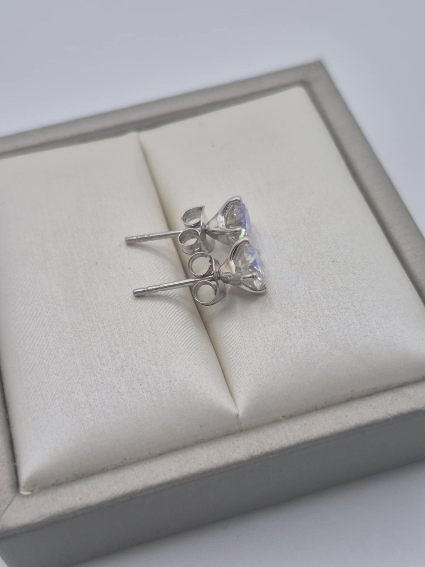 1.50ct Dichroic Luminous Moissanite Solitaire Stud Earrings in Rhodium Overlay 925 Sterling Silver