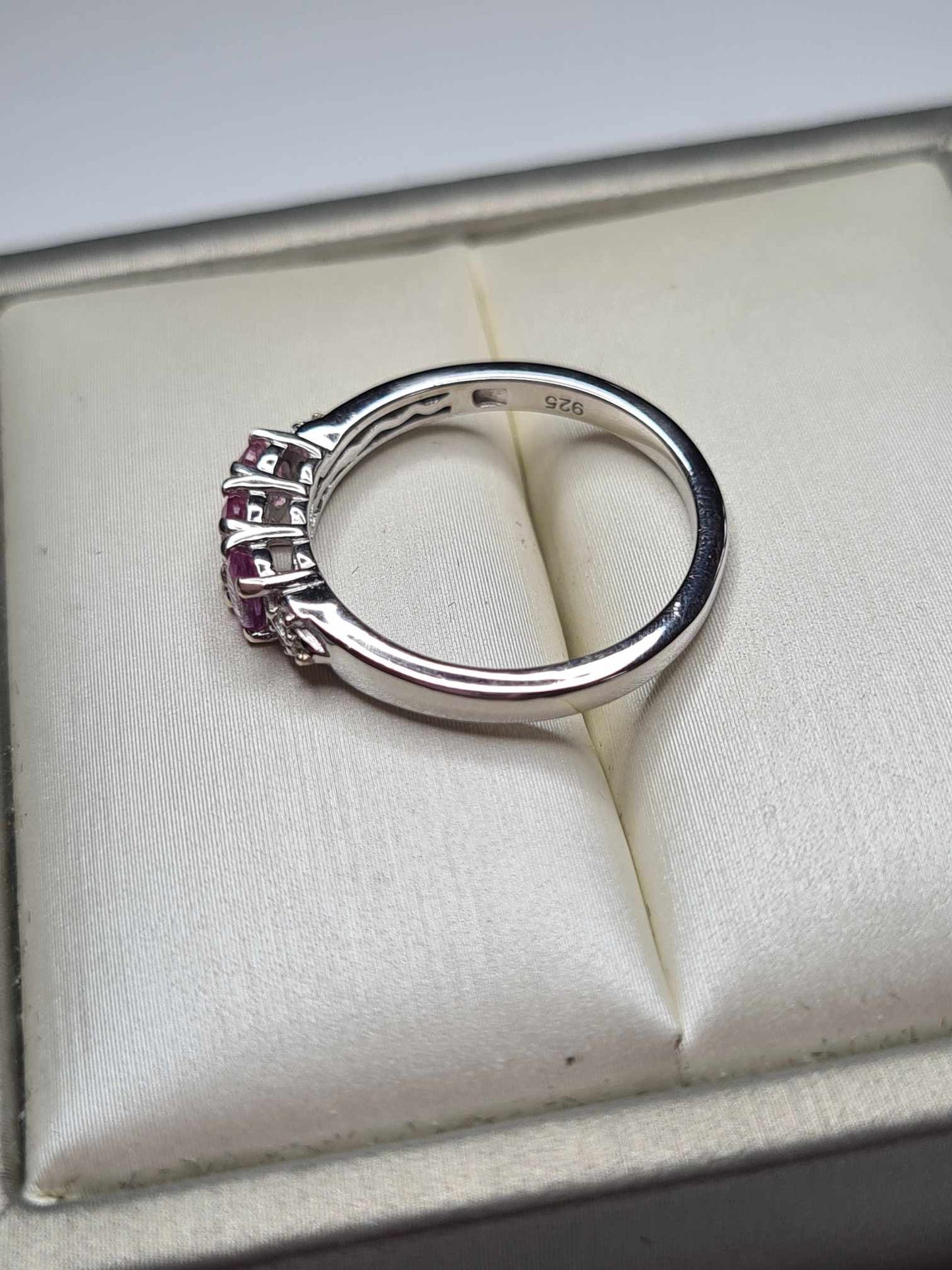 0.720ct Pink Sapphire and White Zircon Trilogy Ring in Rhodium 925 Sterling Silver SIZE K