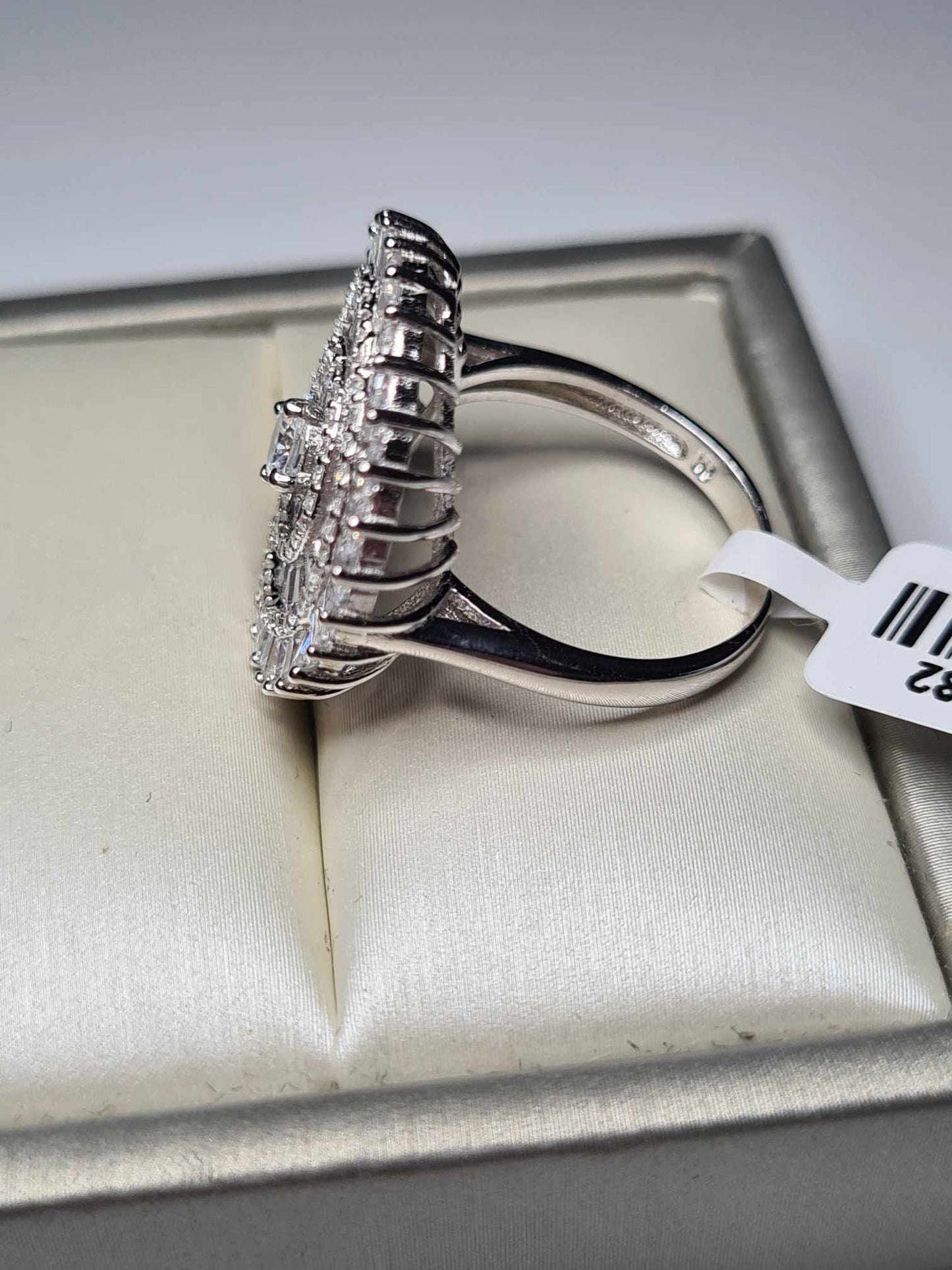 4.710ct Cubic Zirconia Cocktail Ring 925 Sterling Silver With Rhodium Overlay SIZE N