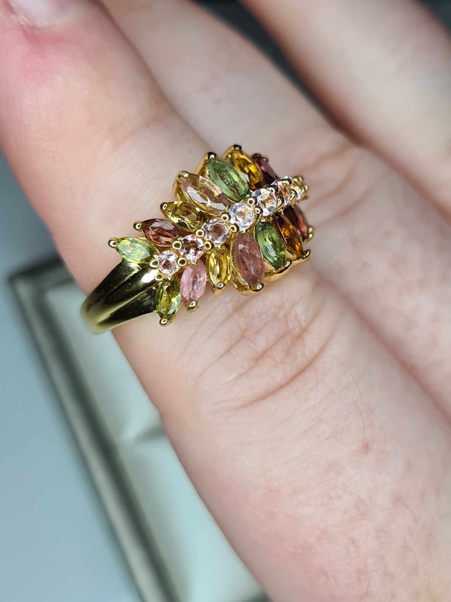 Multi-Tourmaline Cluster Ring in 18K Yellow Gold Vermeil Sterling Silver 2.18 Ct.