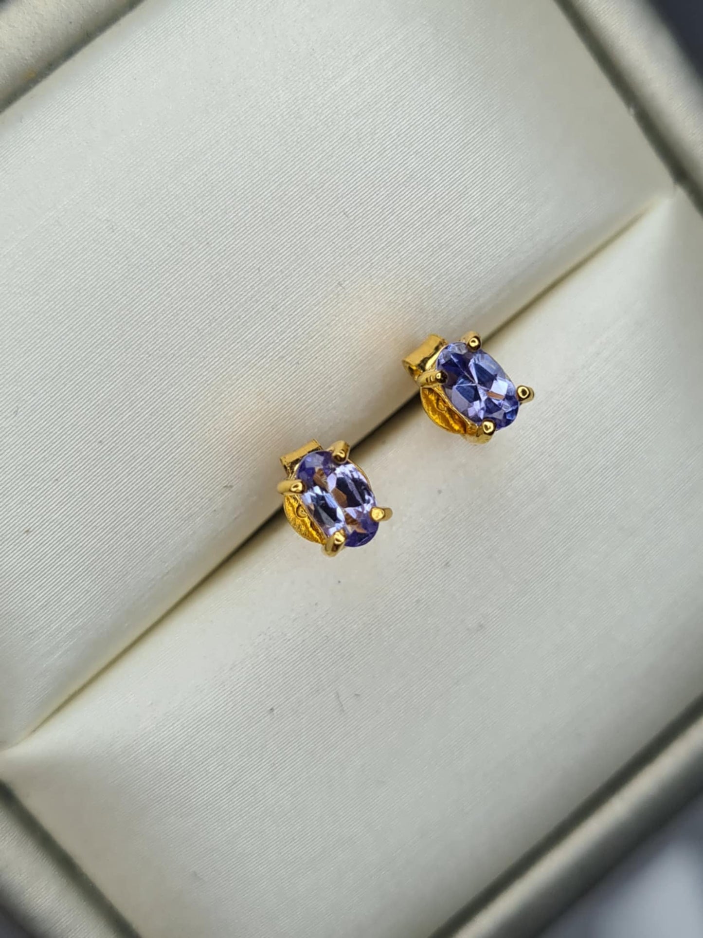 0.900ct. Tanzanite Stud Earrings in 18K Gold Overlay 925 Sterling Silver