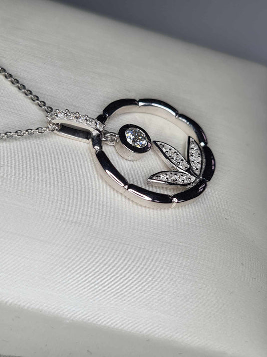 Floral Moissanite Dangle Necklace 925 Sterling Silver