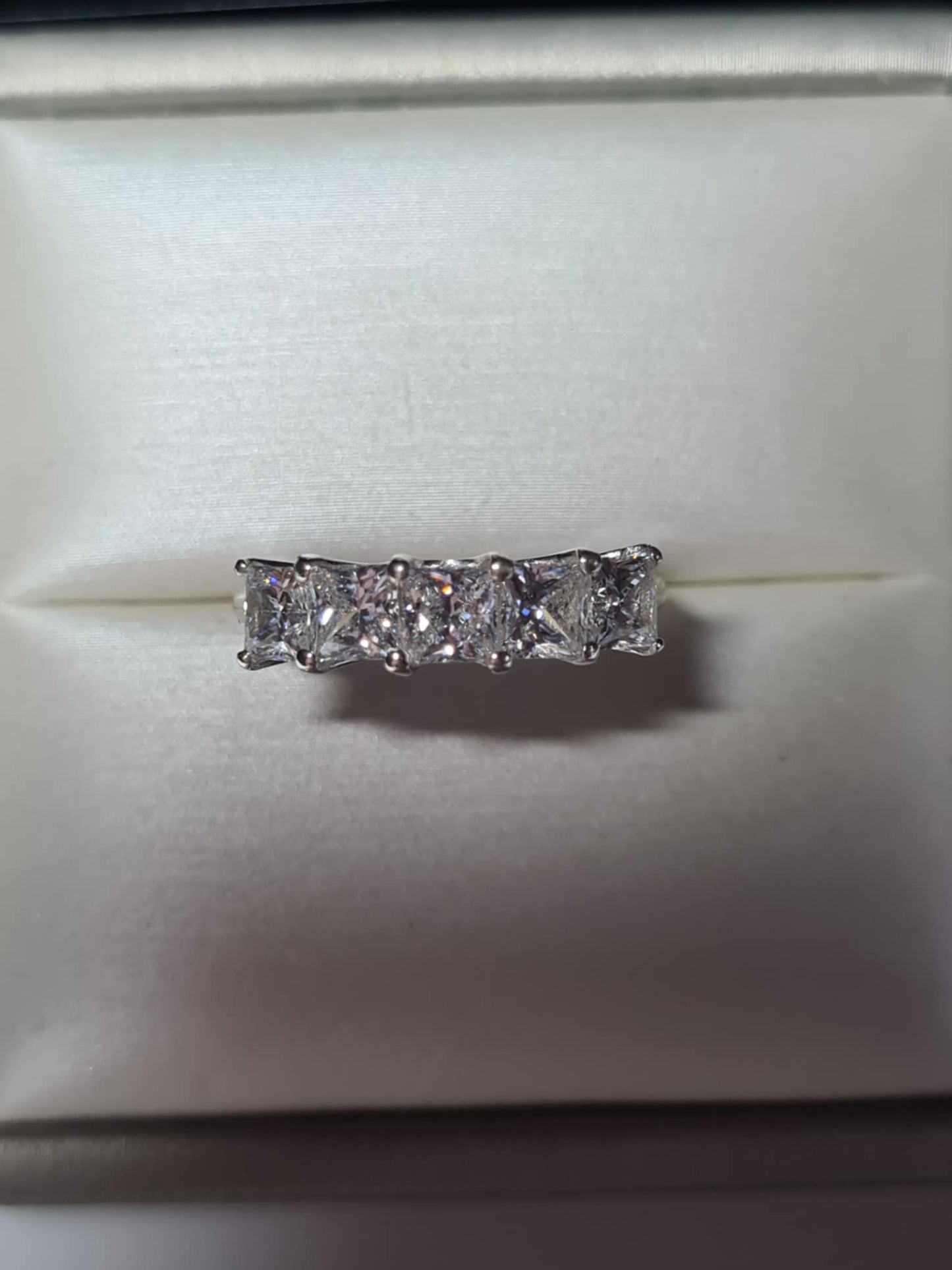 3.26ct Swarovski Zirconia 5 Stone Square cut Ring in Rhodium Overlay 925 Sterling Silver