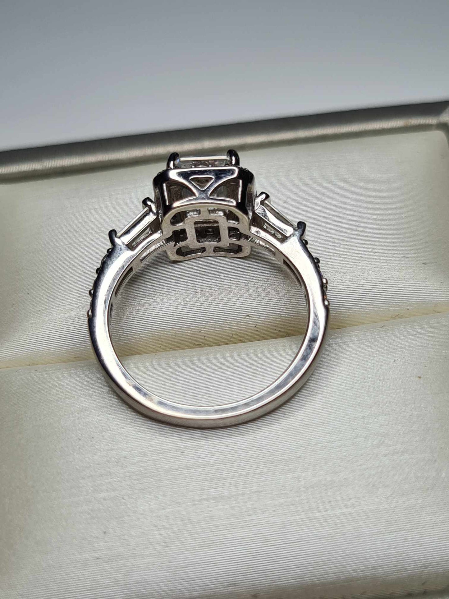 2.42 Ct Moissanite Halo Ring in 925 Sterling Silver with Rhodium Overlay SIZE Q