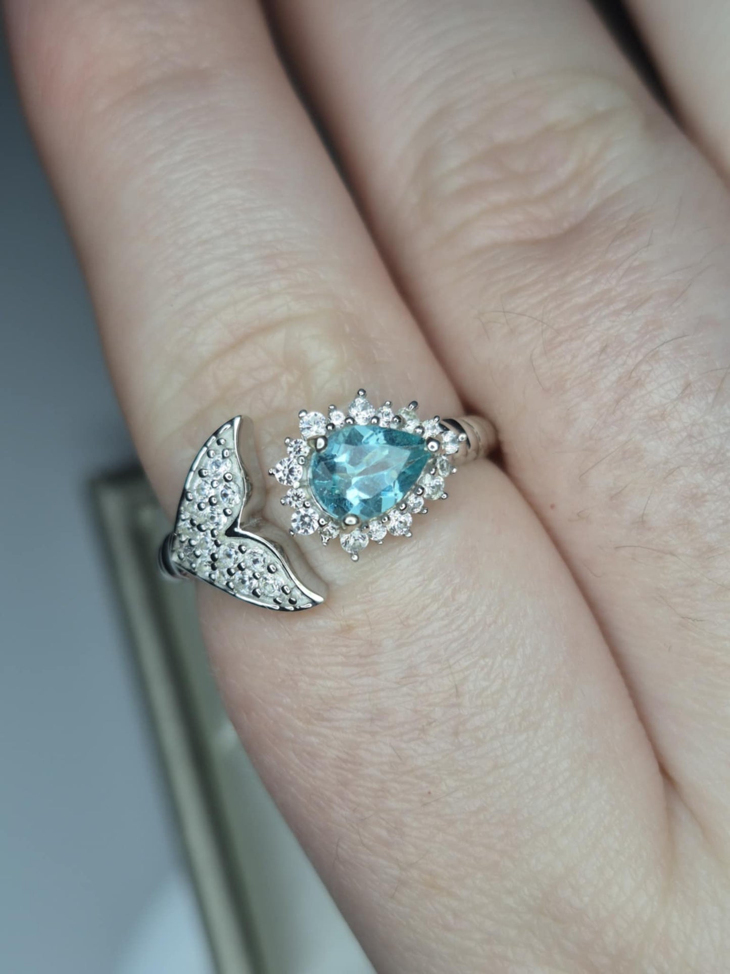 1.25ct Lagoon Apatite & White Zircon Mermaid Ring 925 Sterling Silver SIZE O