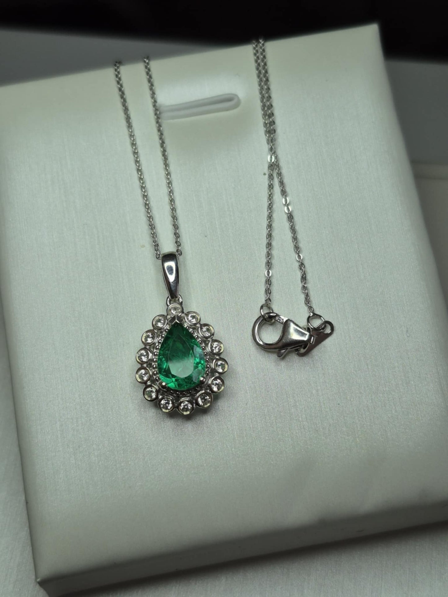 2.56ct Emeraldine Triplet Quartz & White Zircon Necklace in Rhodium Overlay 925 Sterling Silver