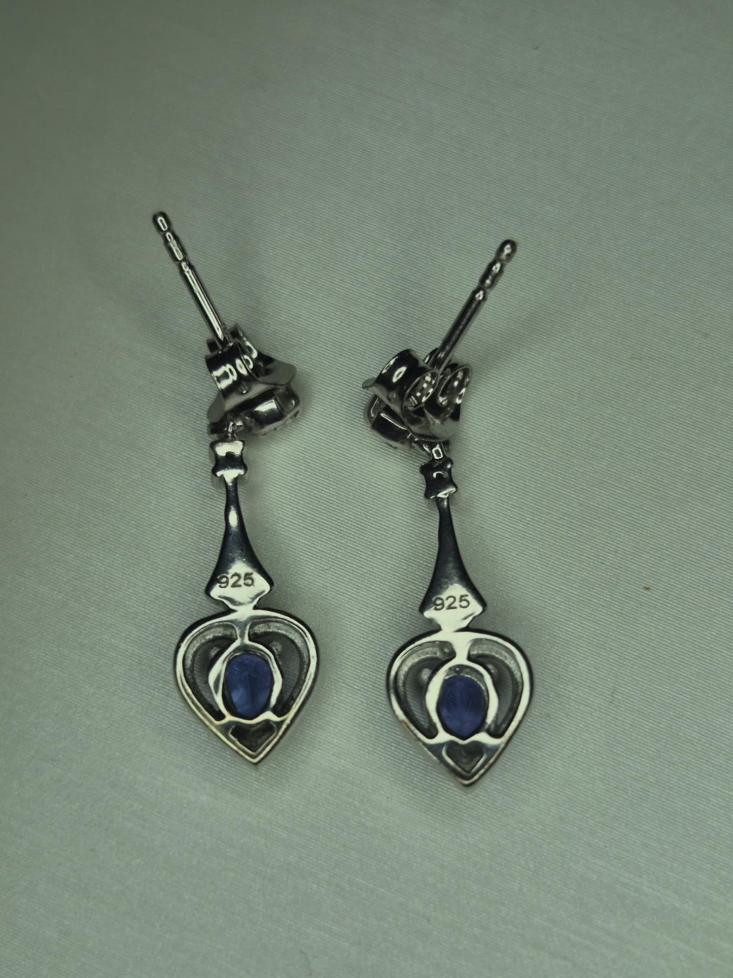 Tanzanite & White Zircon Heart Dangle Earrings in 925 Sterling Silver
