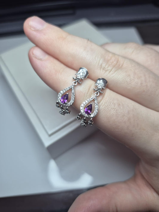 1.18ct Radiant Ember Garnet & White Zircon Dangling Earring 925 Sterling Silver