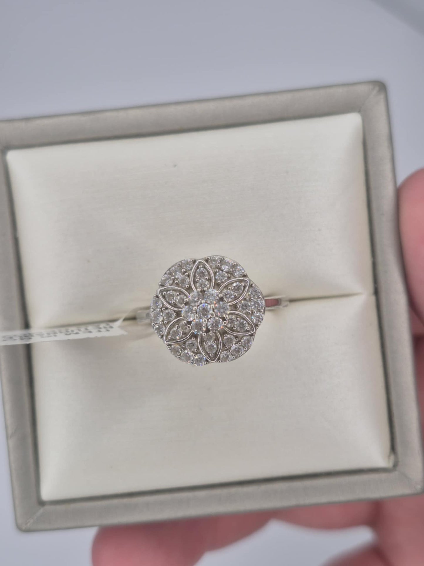 1.38 Ct. Swarovski Zirconia Floral Ring Platinum Overlay 925 Sterling Silver SIZE O