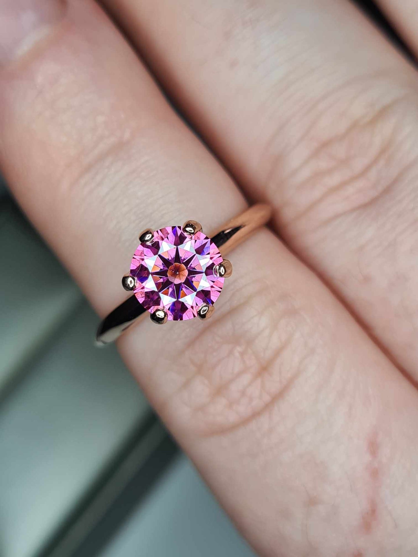 1.50 Ct. Pink Moissanite Solitaire Ring in 18K Rose Gold 925 sterling silver
