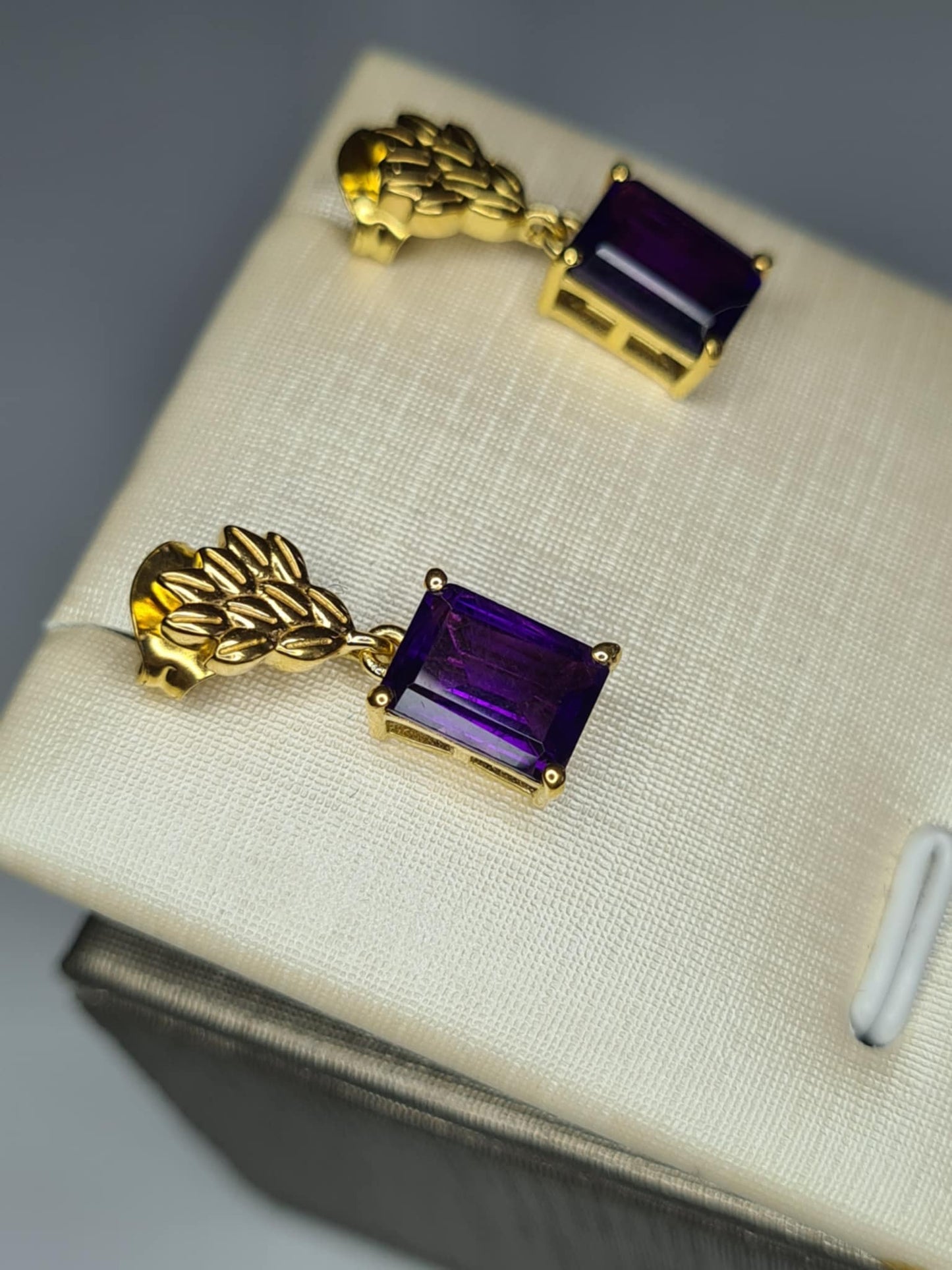 3.16ct AAA African Amethyst Dangling Earrings 18K Gold Overlay 925 Sterling Silver
