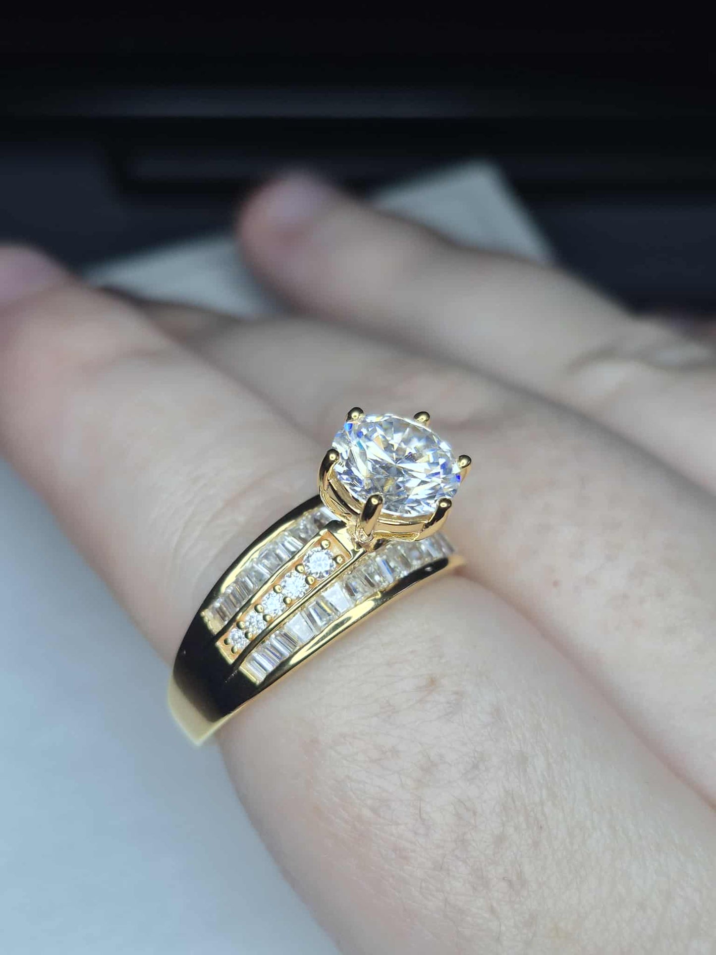 3.15ct Moissanite Ring in 18K Gold Overlay 925 Sterling Silver SIZE R