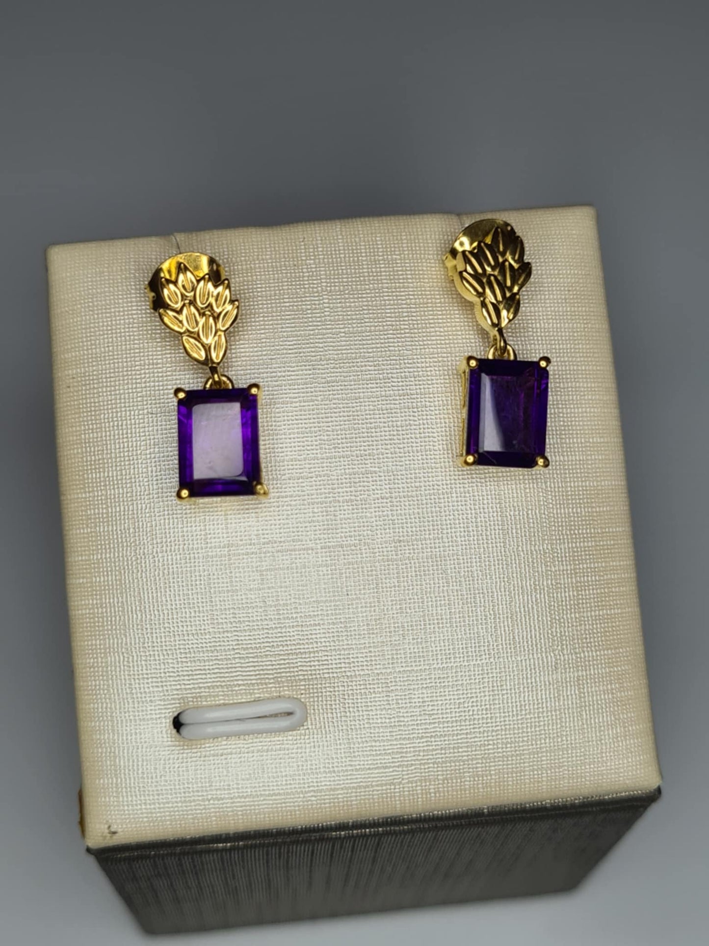 3.16ct AAA African Amethyst Dangling Earrings 18K Gold Overlay 925 Sterling Silver