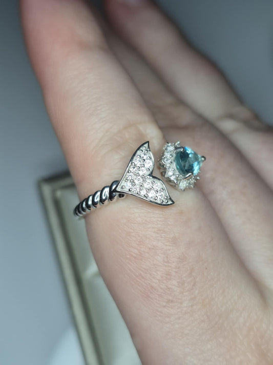 1.25ct Lagoon Apatite & White Zircon Mermaid Ring 925 Sterling Silver SIZE O