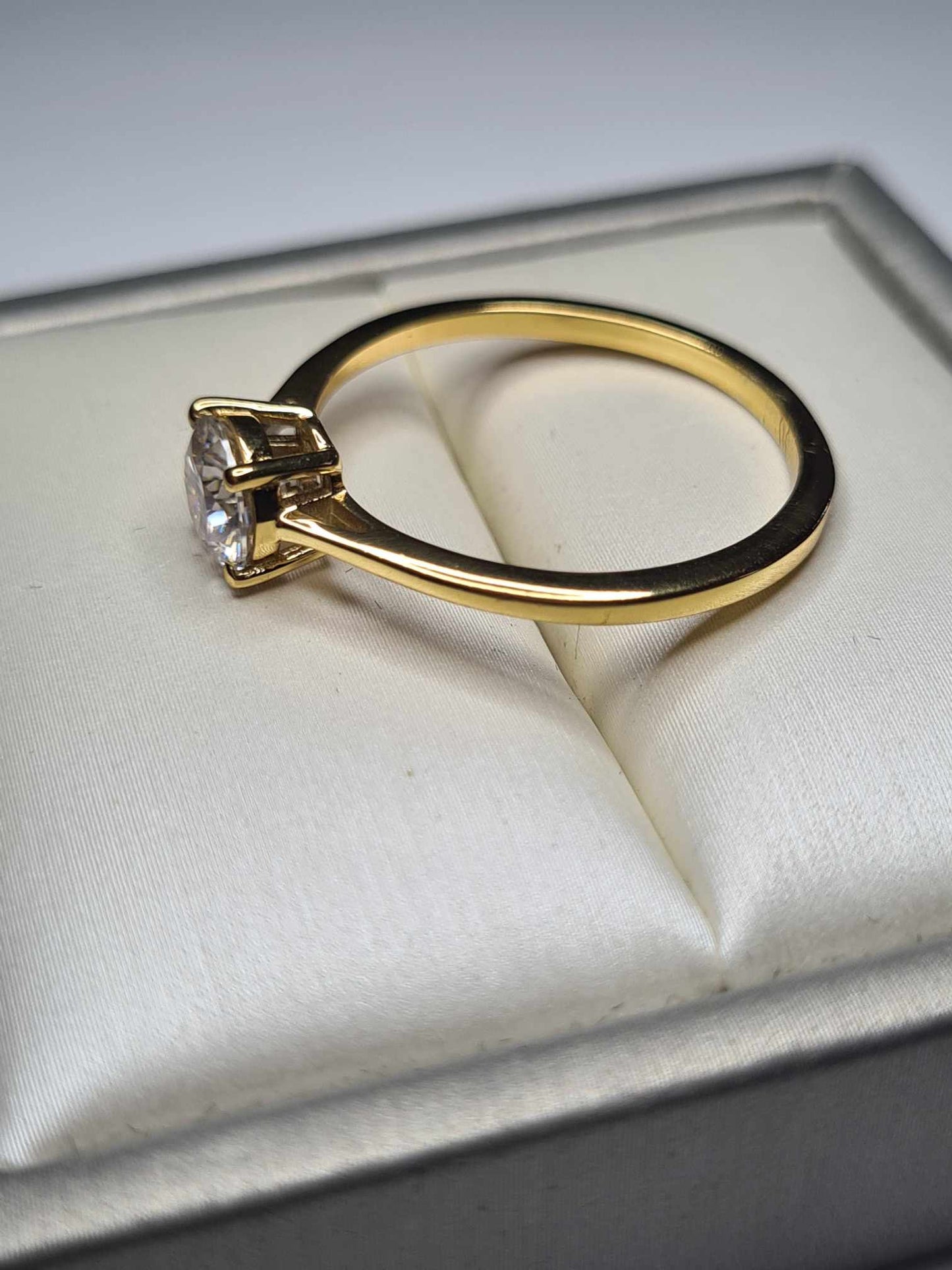 1ct Moissanite Solitaire Ring 14k Gold Overlay 925 Sterling Silver SIZE V