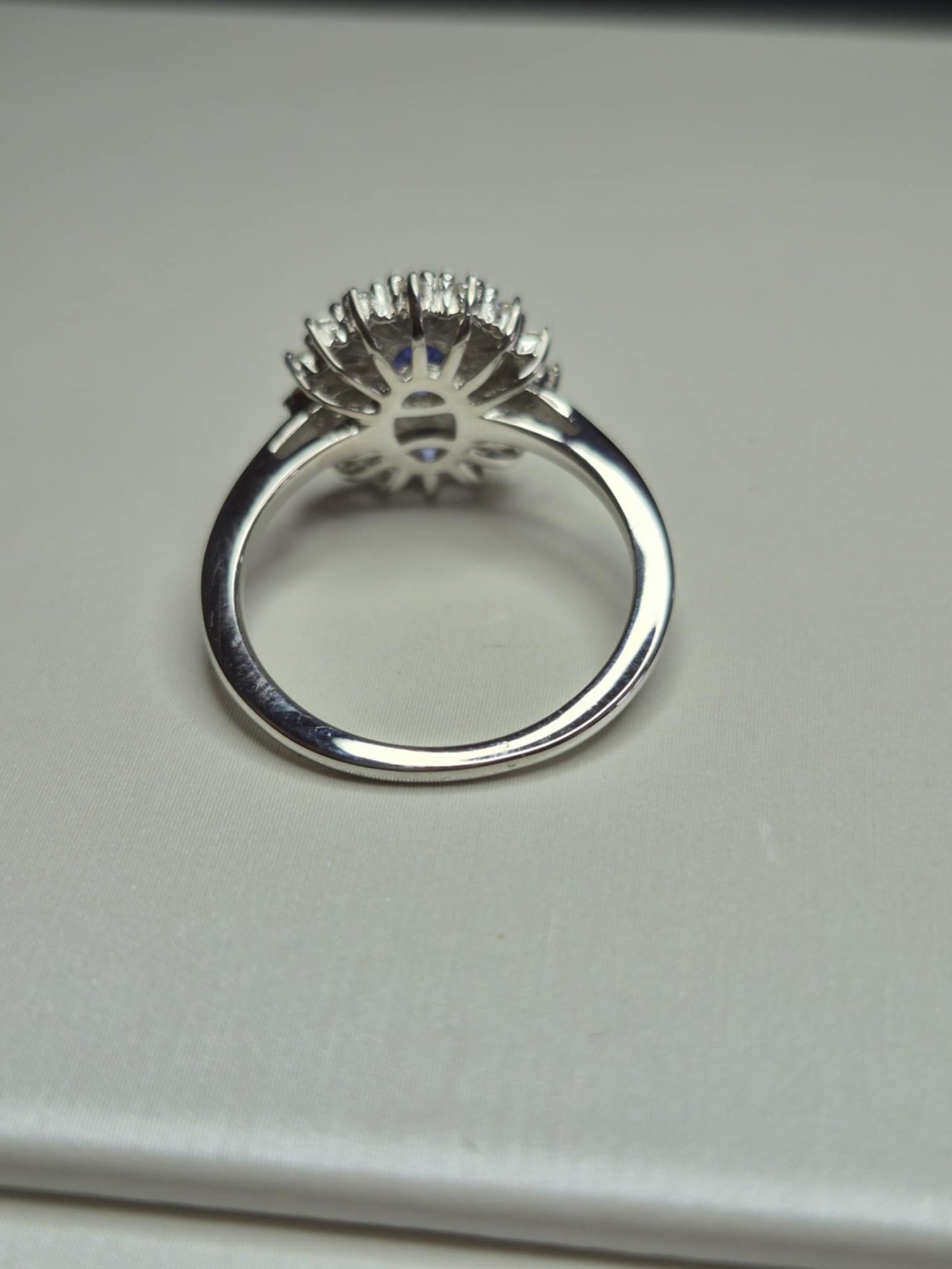1.24ct Tanzanite & Moissanite Halo Ring in Rhodium Overlay 925 Sterling Silver SIZE M