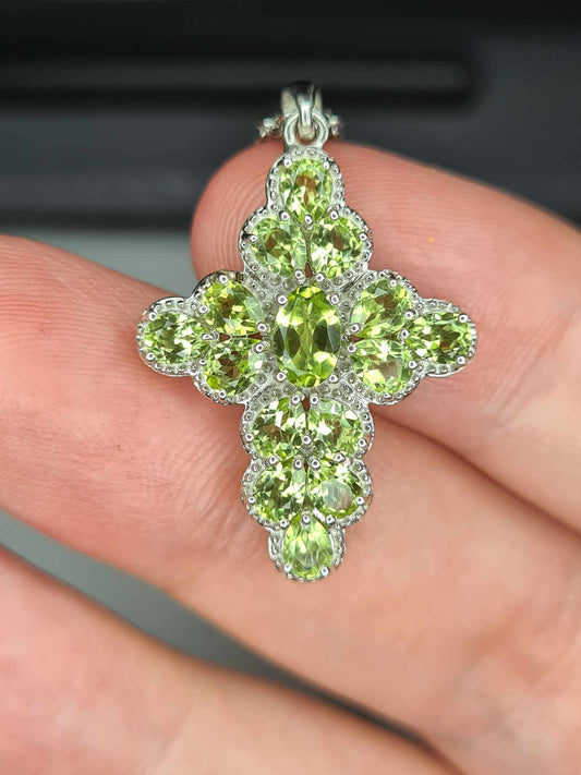 2.44ct Hebei Peridot Cross Pendant 925 Sterling Silver