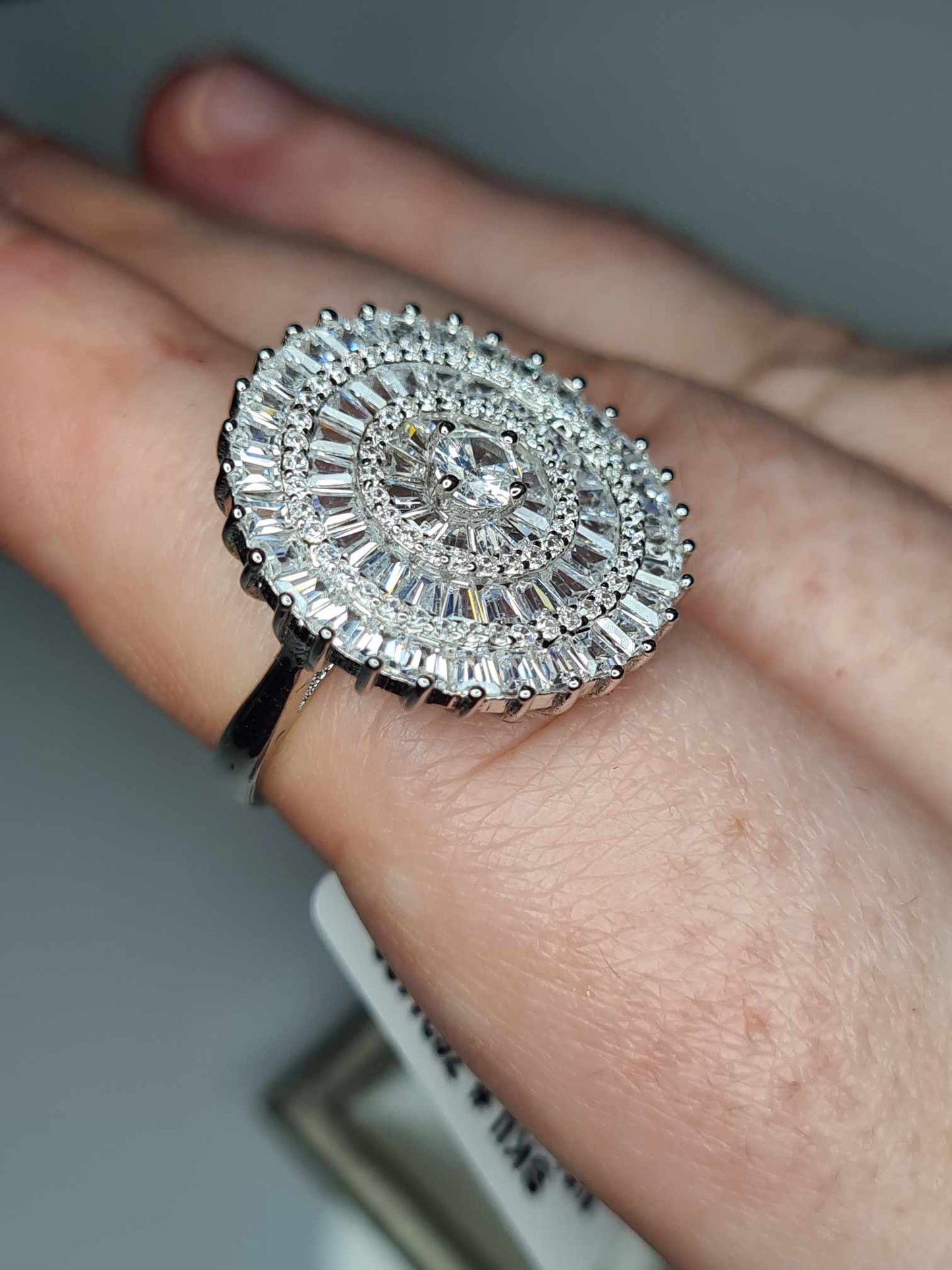 4.710ct Cubic Zirconia Cocktail Ring 925 Sterling Silver With Rhodium Overlay SIZE N