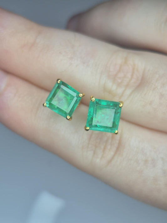 6ct Emeraldine Triplet Quartz Solitaire Stud Earrings in 14K Gold 925 Overlay Sterling Silver