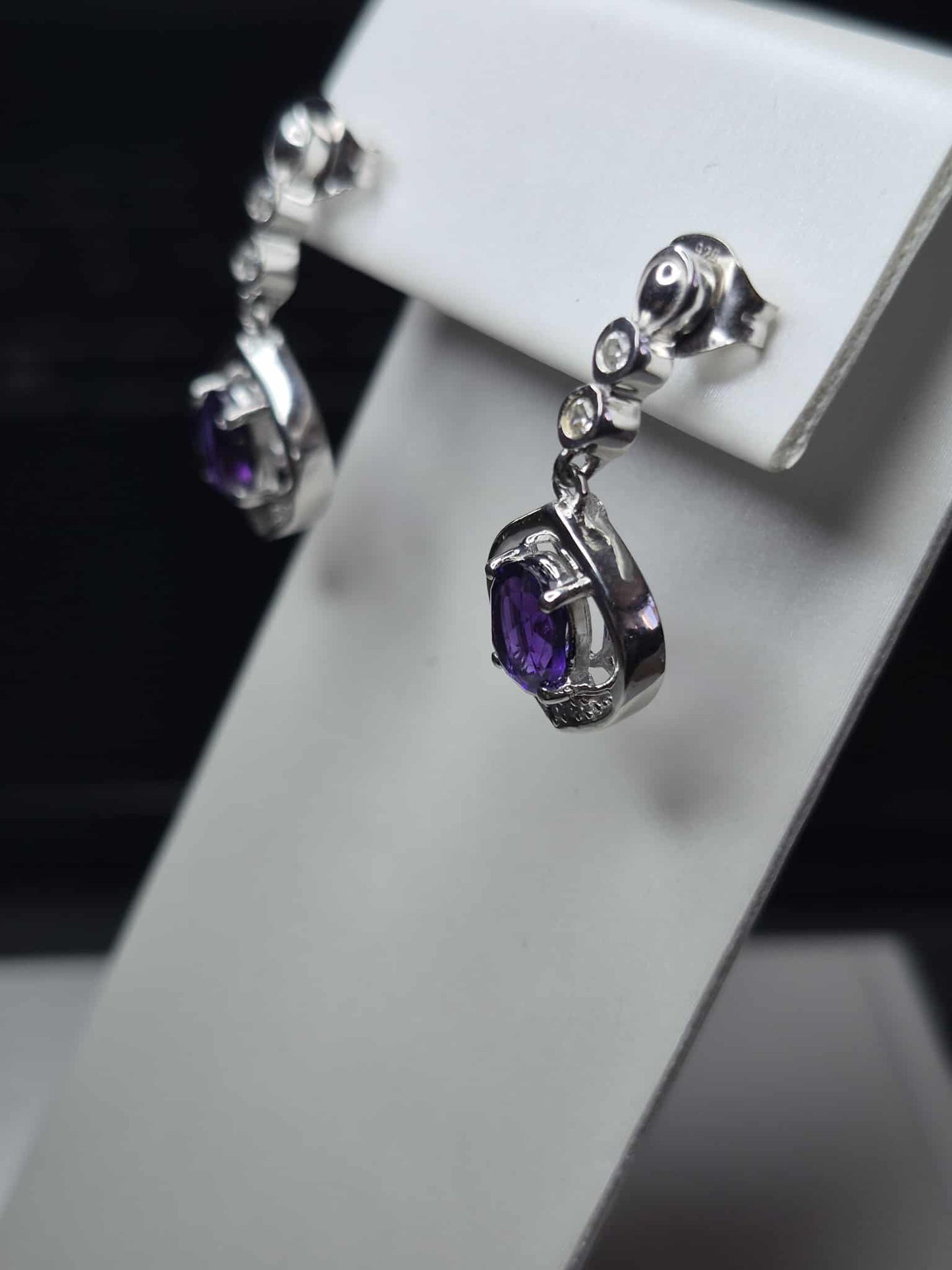 1.68ct Natural Moroccan Amethyst & White Zircon Earrings in Rhodium Overlay 925 Sterling Silver