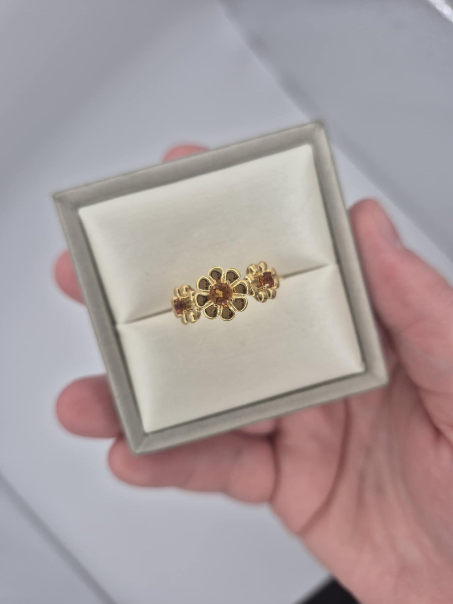 0.480ct Madeira Citrine Flower Ring in 18K Gold Overlay 925 Sterling Silver SIZE S