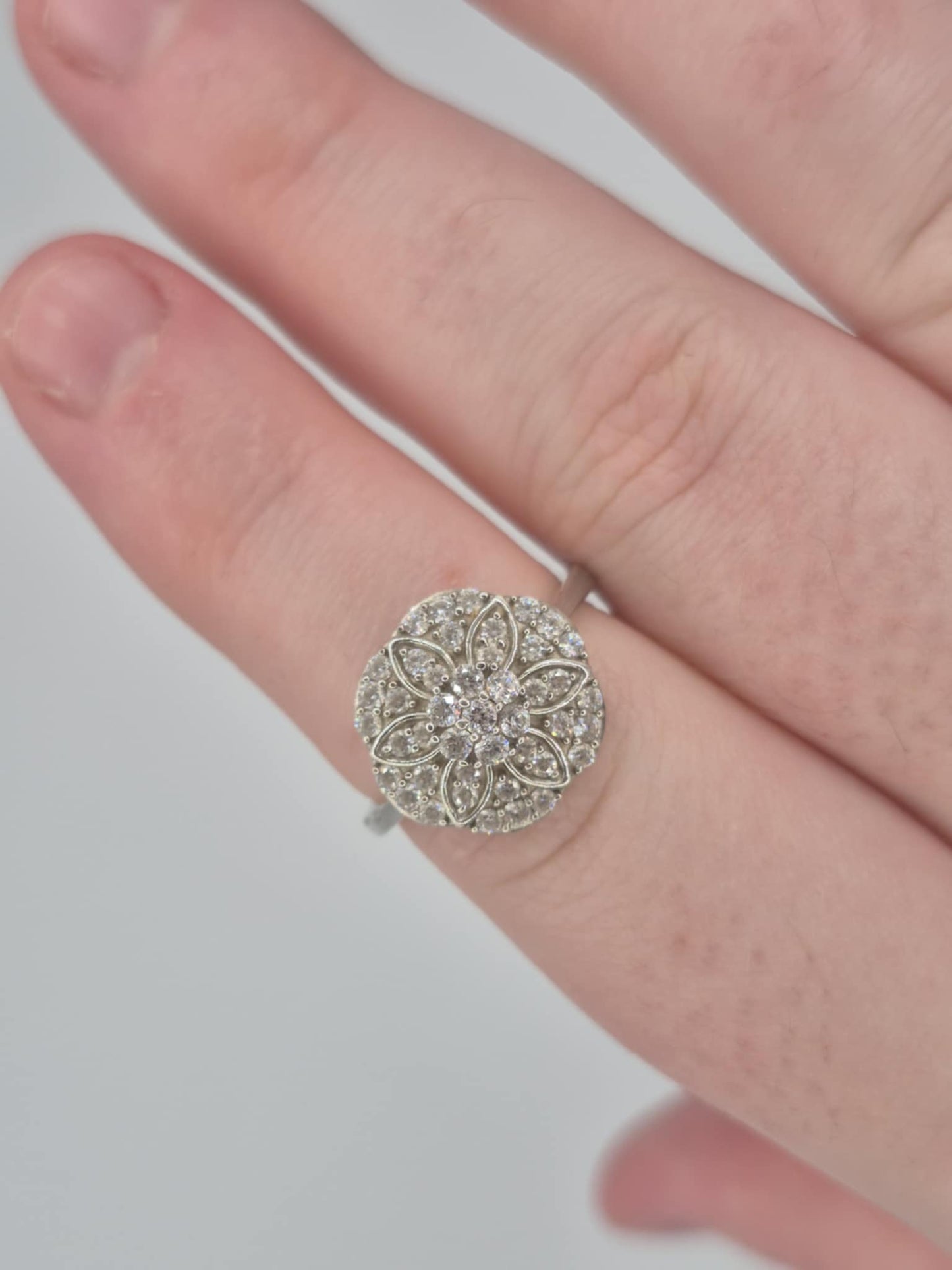 1.38 Ct. Swarovski Zirconia Floral Ring Platinum Overlay 925 Sterling Silver SIZE O