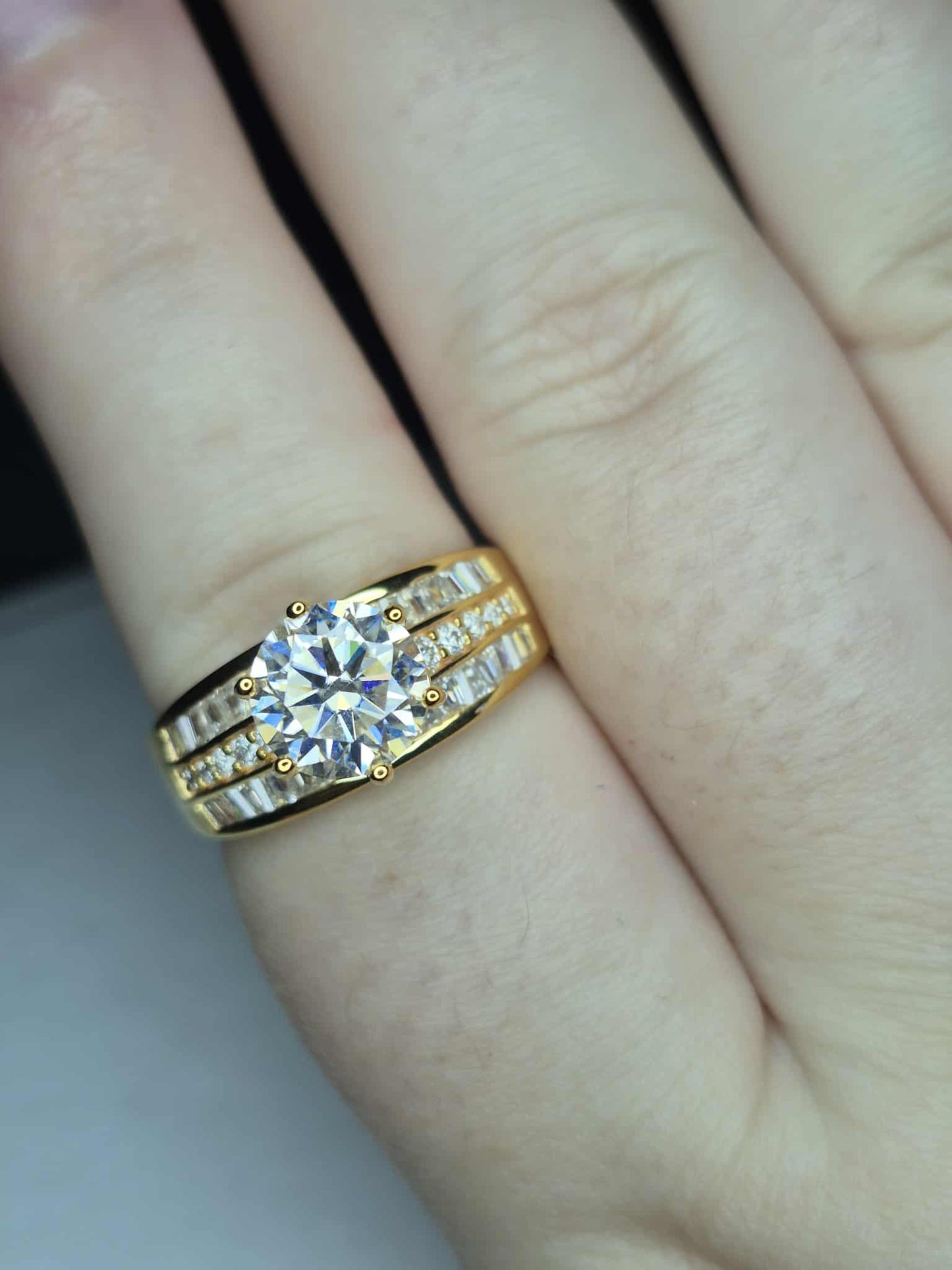 3.15ct Moissanite Ring in 18K Gold Overlay 925 Sterling Silver SIZE R