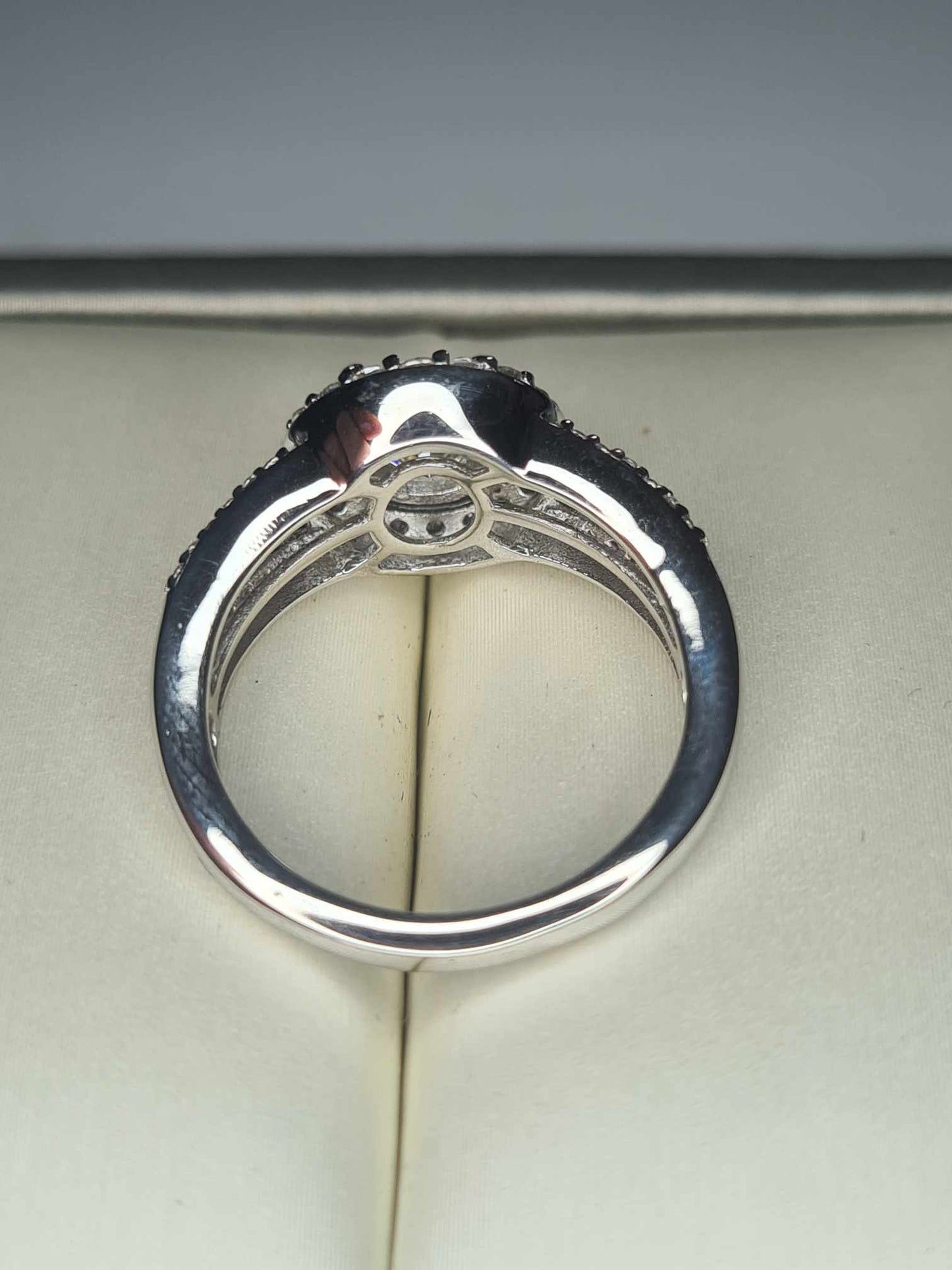 1.42ct Moissanite Halo Ring in Platinum Overlay 925 Sterling Silver SIZE L