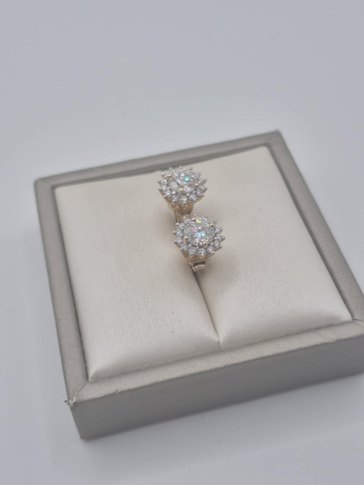 1.90ct 9K Yellow Gold Moissanite Halo Stud Earrings