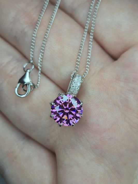 2.82ct Pink Lotus Moissanite Necklace in Rhodium Overlay 925 Sterling Silver