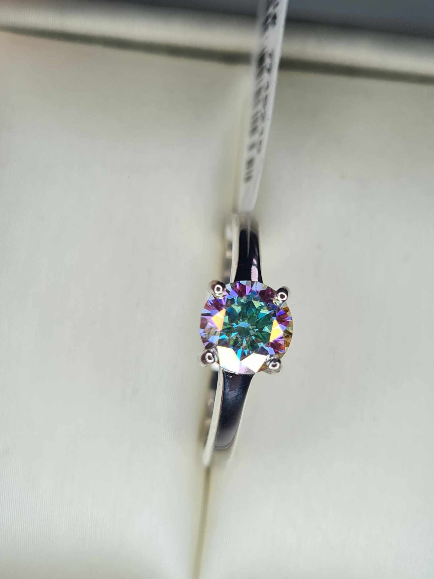 1ct Rainbow Moissanite Solitaire Ring in Rhodium Overlay Sterling Silver SIZES N,O, P