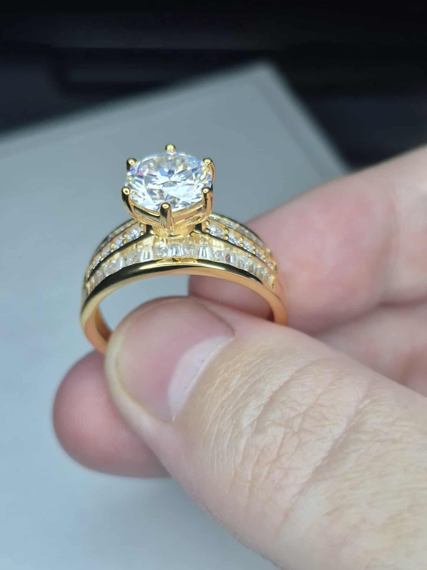 3.15ct Moissanite Ring in 18K Gold Overlay 925 Sterling Silver SIZE R