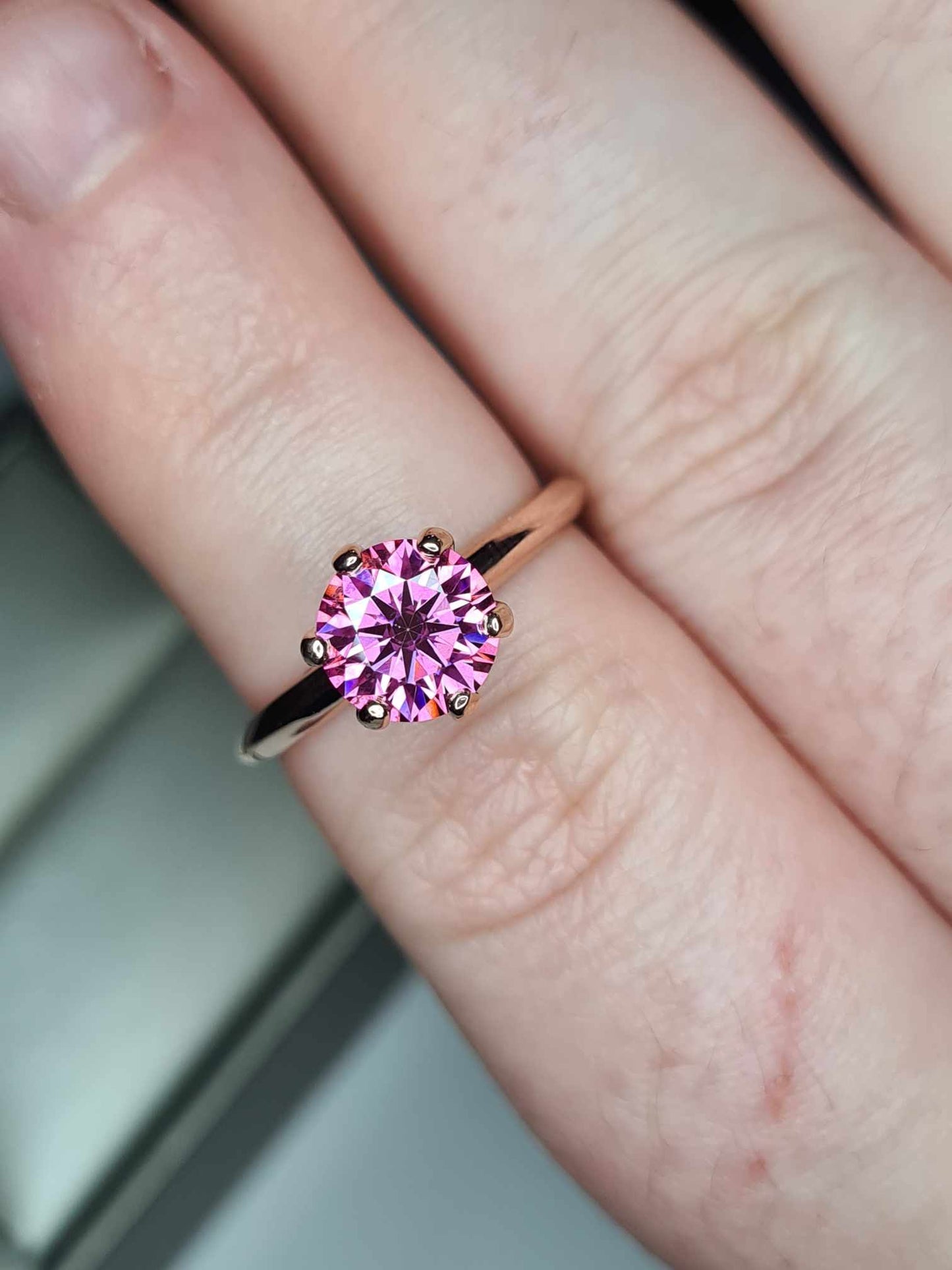 1.50 Ct. Pink Moissanite Solitaire Ring in 18K Rose Gold 925 sterling silver